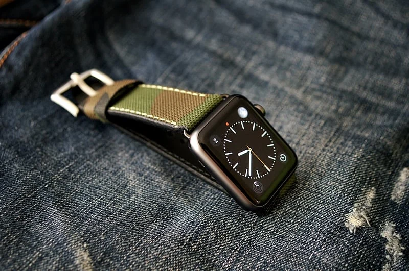 Camouflage handgefertigt Leder Uhrenarmband incl. Lugs Adapter für Apple Watch (oder Apple Watch Sport) 42mm oder 38mm – Bild 3